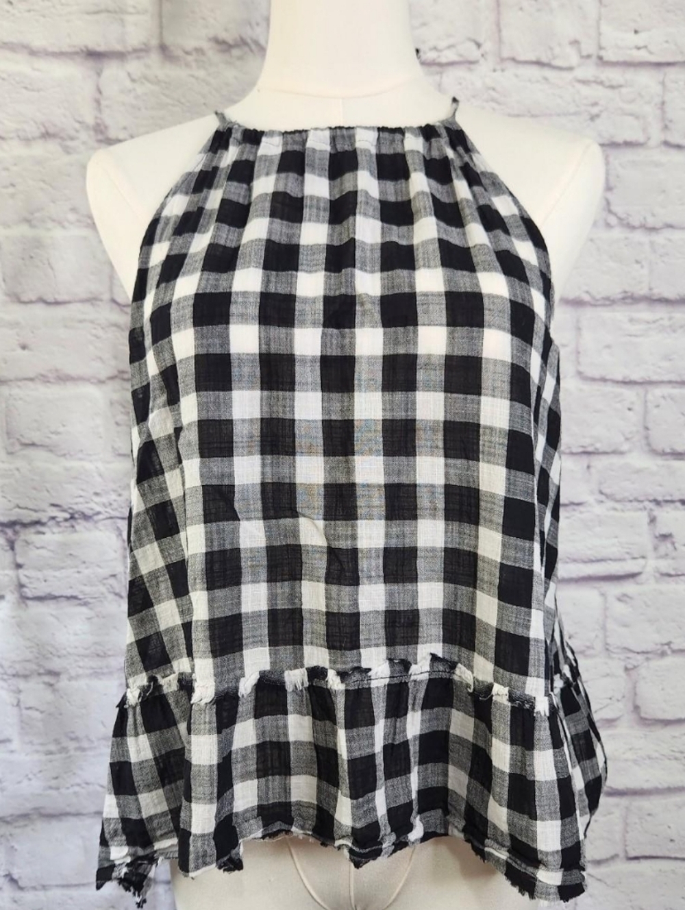 Anthropologie Cloth & Stone black & white gingham halter tank top petite medium